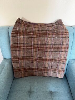 Boden Brown Plaid Pencil Skirt with Pink Accents